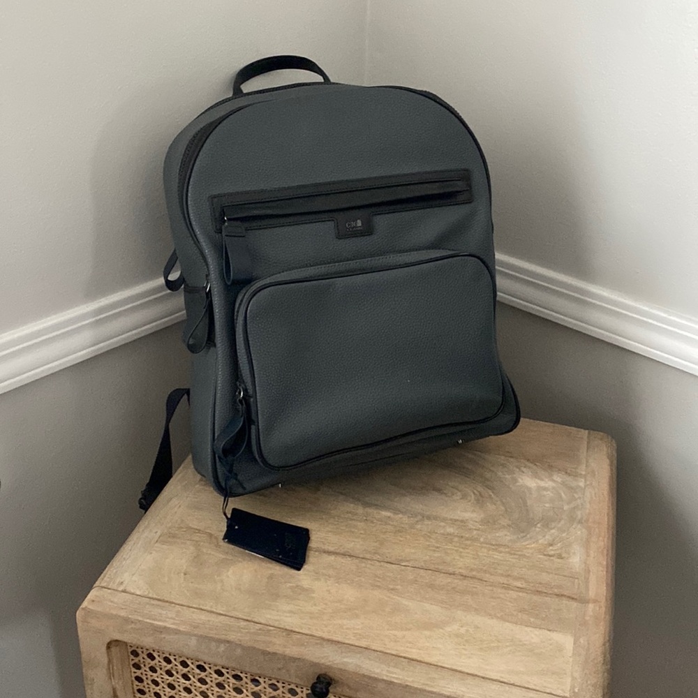 NWT. Cavalli class unisex grey leather backpack bag